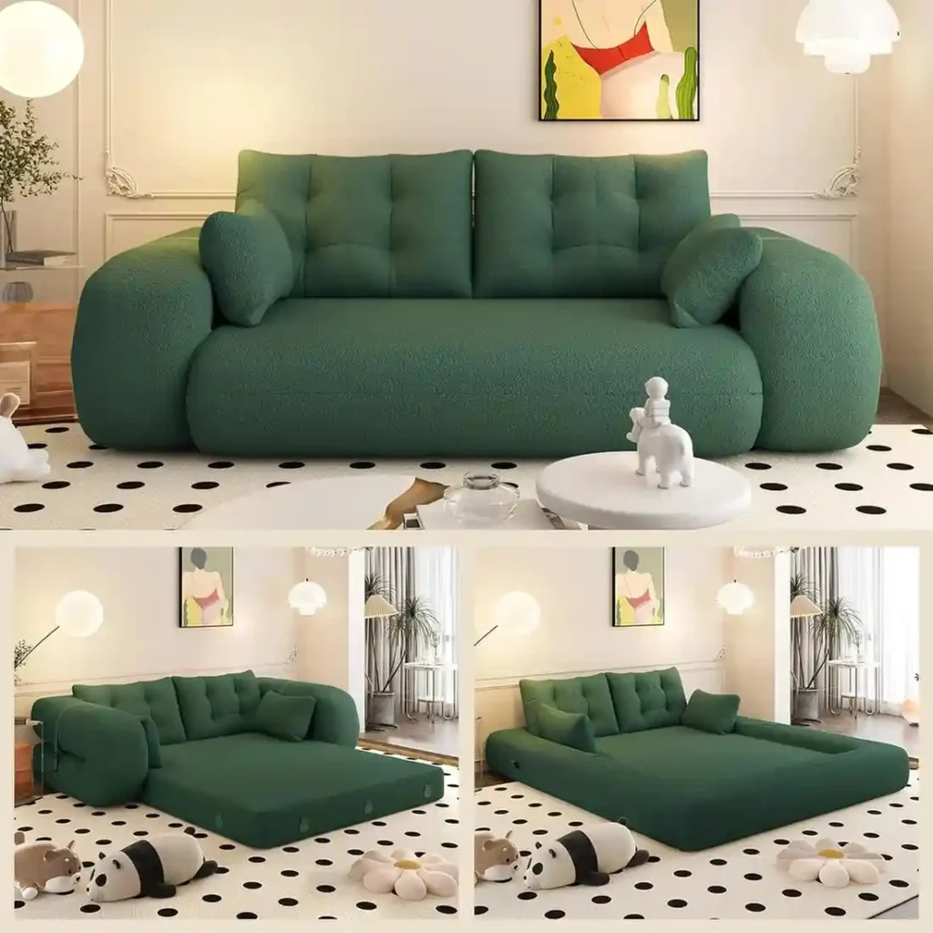 BAYYELL 78.7 Convertible Sofa Bed, 3-in-1 Folding Floor Couch with 4 Pillows, Sleeper Sofa