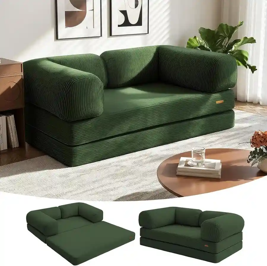 COMAX 4‑in‑1 Futon Sofa Bed Queen – Floor Foldable Convertible Sofa Couch with L‑Shaped Armrests