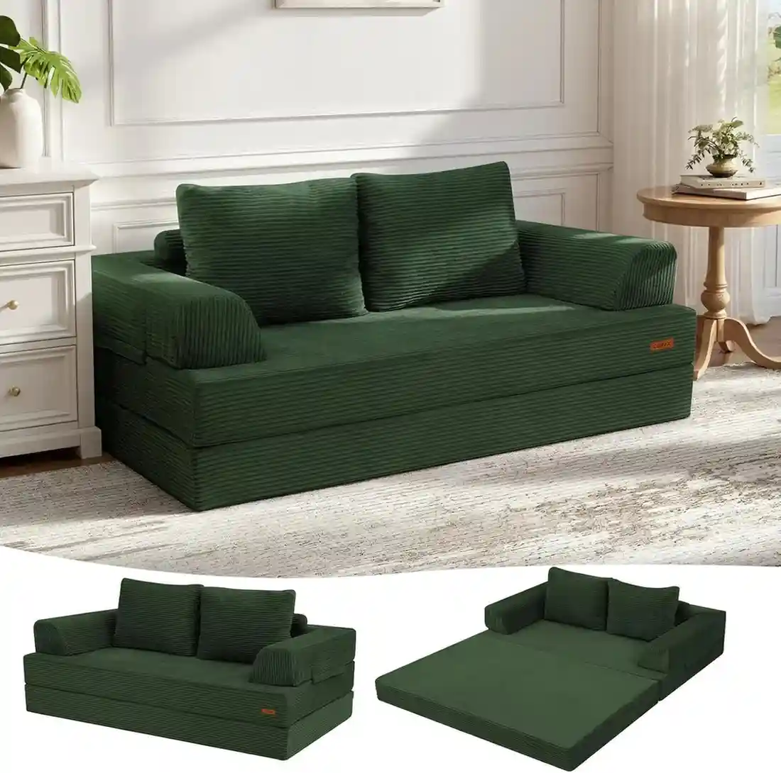 COMAX Convertible Sofa Bed, Folding Floor Couch Corduroy Fold Out Couch Bed