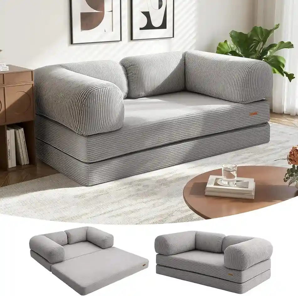 COMAX Folding Sofa Bed Queen, 4-in-1 Foldable Floor Couch Convertible Futon Sofa with Armrests Sleeper
