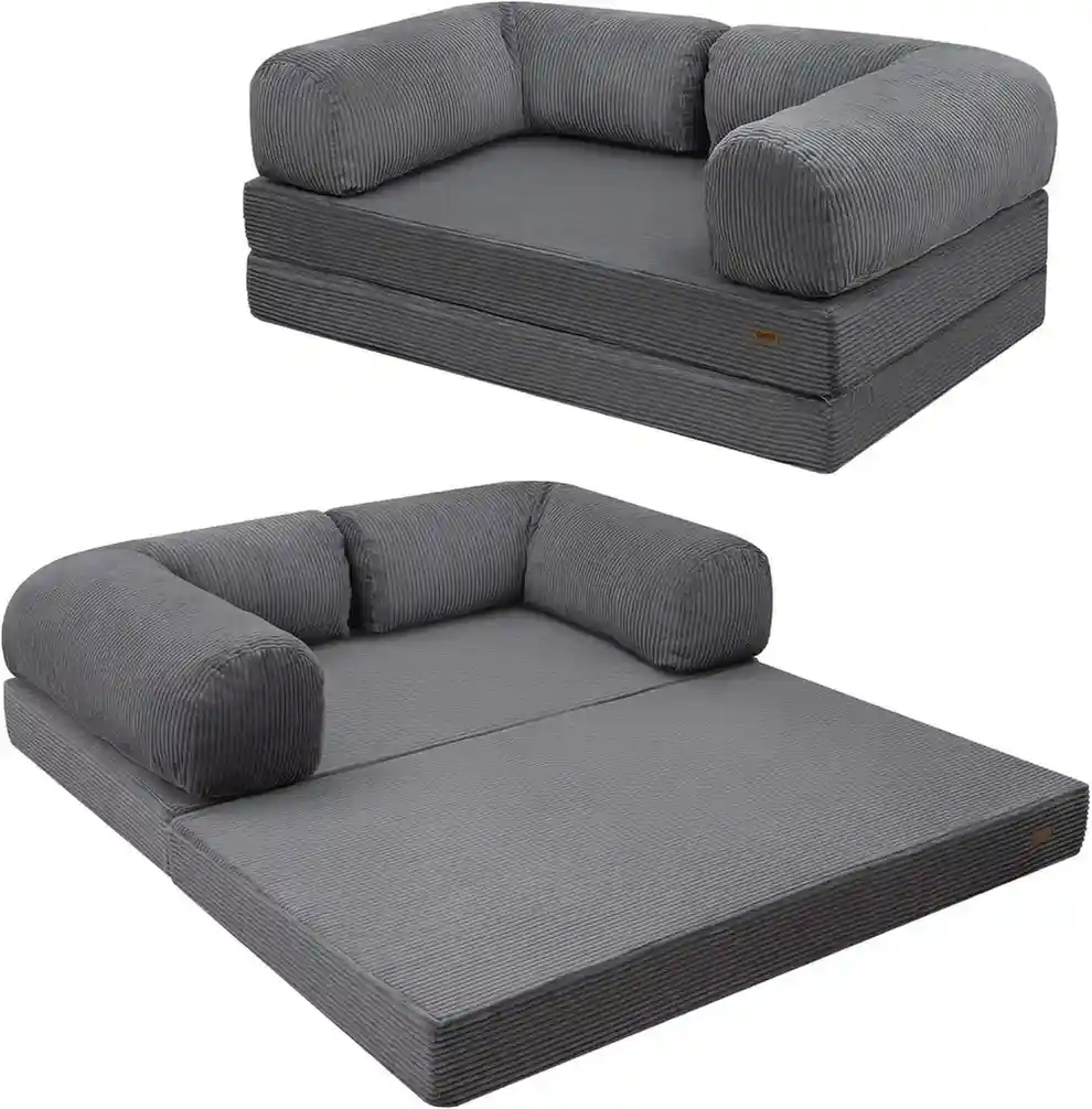COMAX Futon Sofa Bed, 4-in-1 Floor Foldable Sofa Couch Bed Queen with L-Shaped Armrests