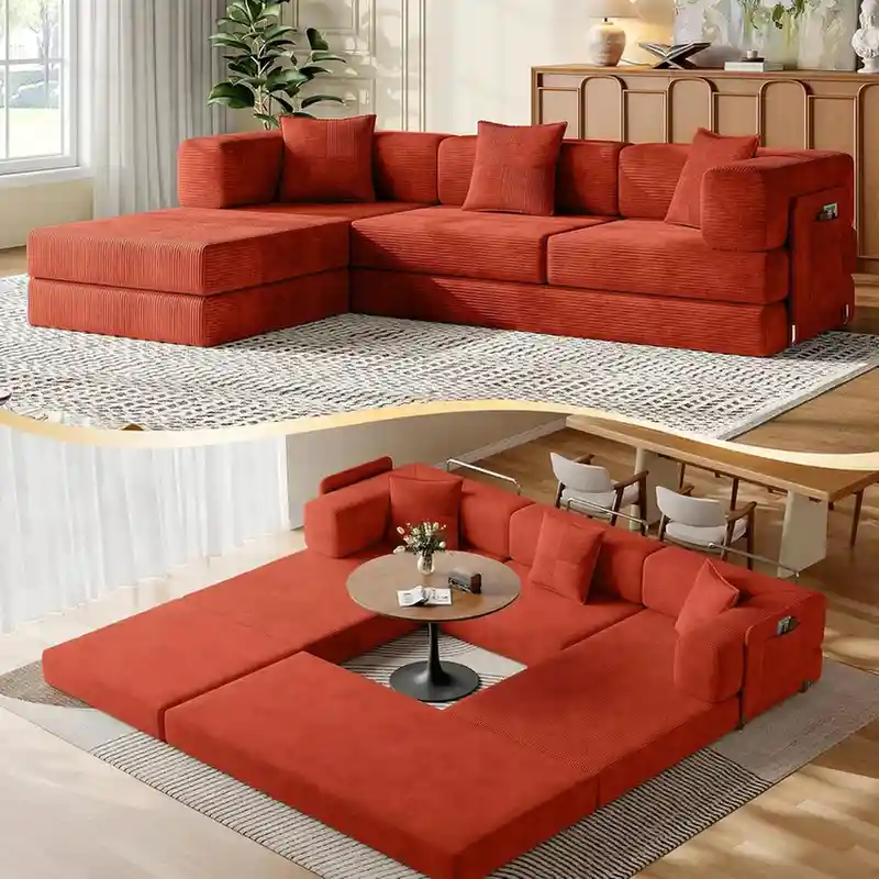 CUBENTE 107 Modular Sofa Bed All-in-1 Convertible L-Shaped Floor Couch