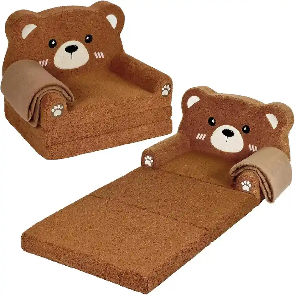 Foryoomi Kids Couch, 2-in-1 Soft Toddler Couch Fold Out with Blanket,