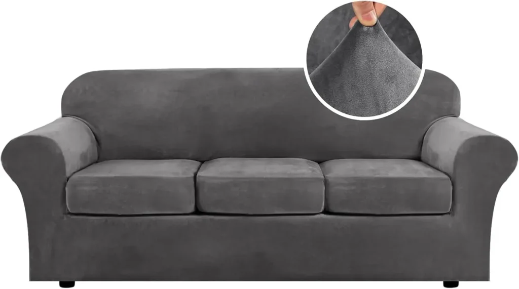 H.VERSAILTEX 4 Pieces Thick Velvet Sofa Covers Couch Covers for 3 Cushion Couch Sofa