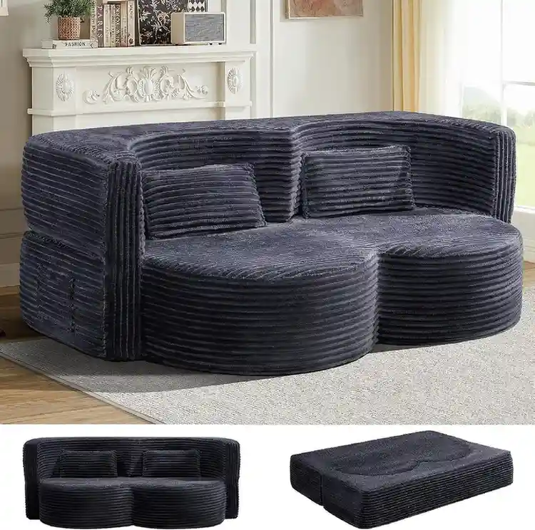 KEIKI 79 Convertible Floor Sofa Bed, Fold ‌Teddy Sleeper Cloud Couch with Storage & Deep Seat