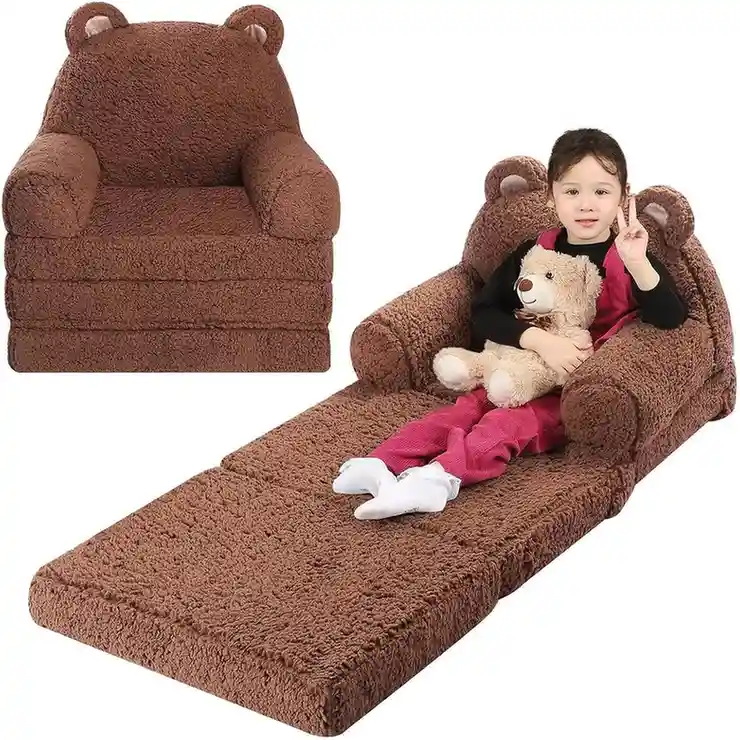 MOMCAYWEX Kids Sofa, Sherpa Couch with Tri-Layer Foam Cushions