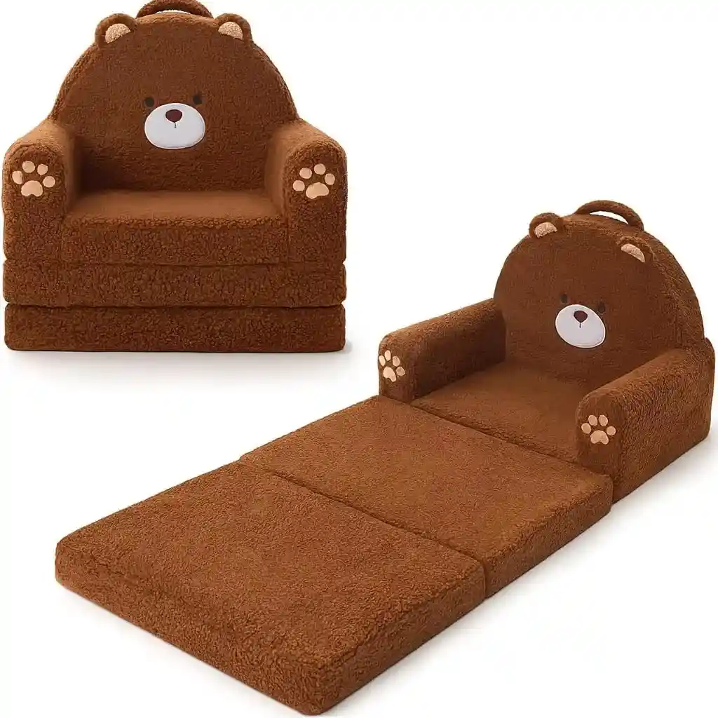 MOONBEEKI 2-in-1 Foldable Toddler Couch, Soft Sherpa Fabric with Washable Cover,