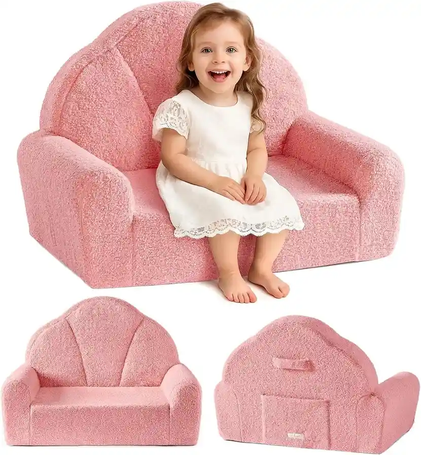 ROBUD Toddler Chair, Comfy Kids Sofa with Teddy Fleece, High Resilience Sponge