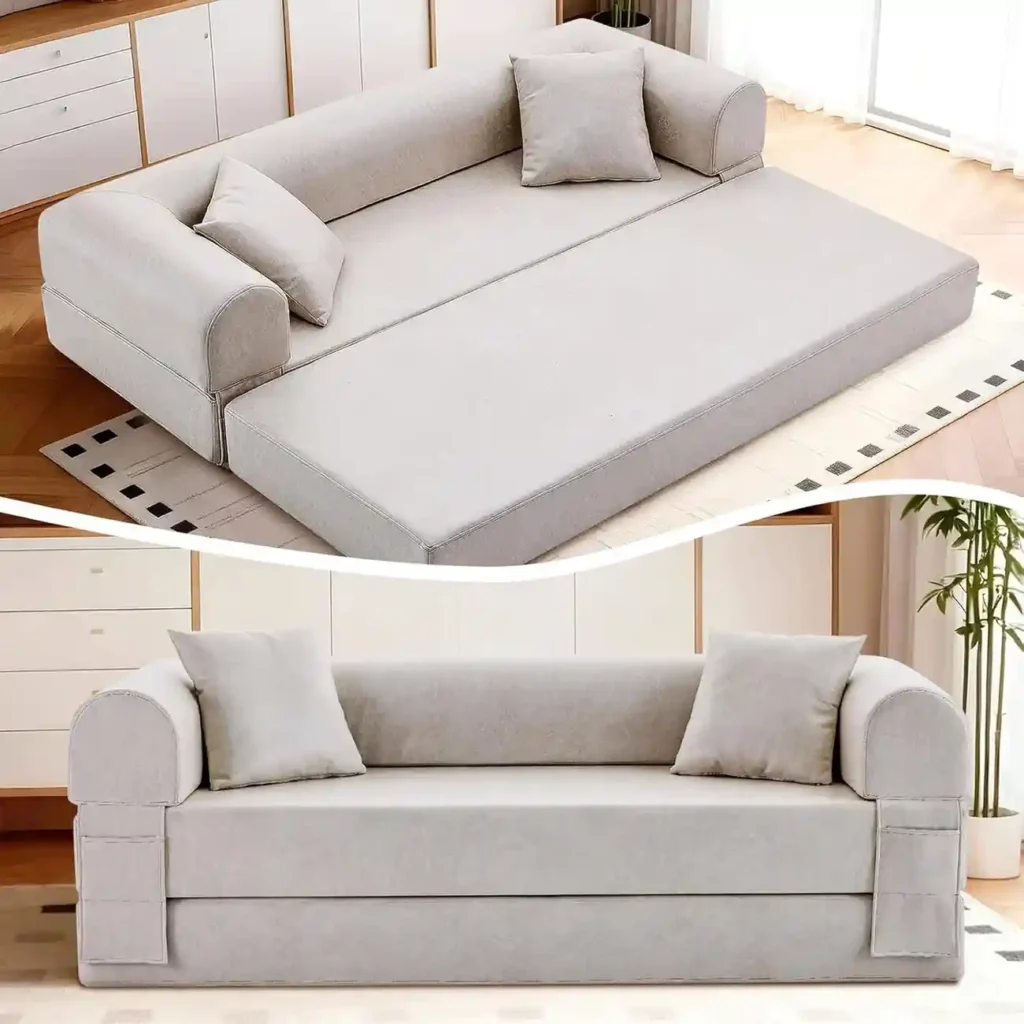 VQRlife 4-in-1 Folding Convertible Sofa Bed, 78 Inch Faux Leather Boneless Couch