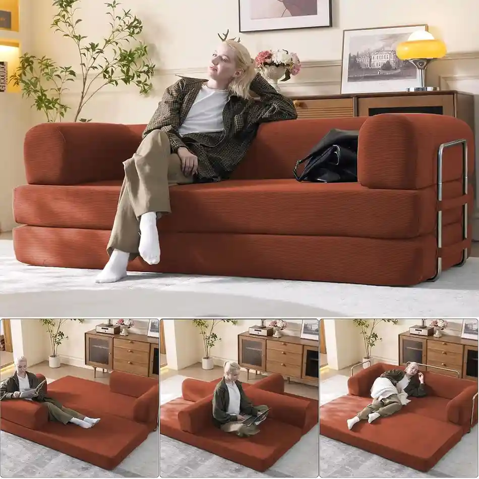 WHGBJA 79 Convertible Sleeper Sofa Bed with Cylindrical Pillow