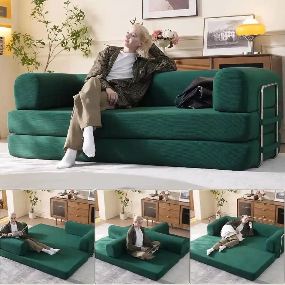 WHGBJA 79 Convertible Sleeper Sofa Bed with Cylindrical Pillow