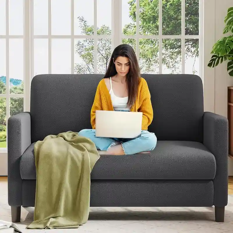 Welzona Loveseat Sofa, 51 Love Seat, Comfy Teddy Small Loveseat for Small Spaces