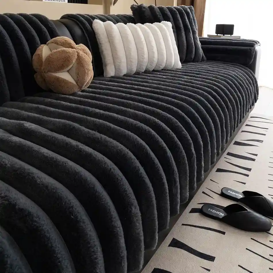 XSlive Faux Rabbit Fur Couch Sofa Cover Washable, Shaggy Fuzzy Sectional Couch Cover