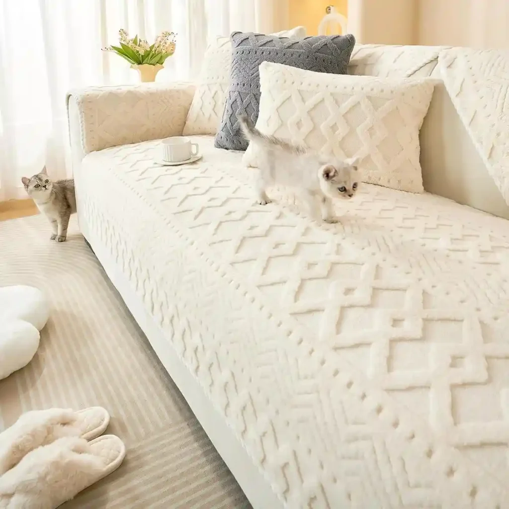 vctops Boho Jacquard Plush Sofa Cover Fluffy Fuzzy Couch Cover