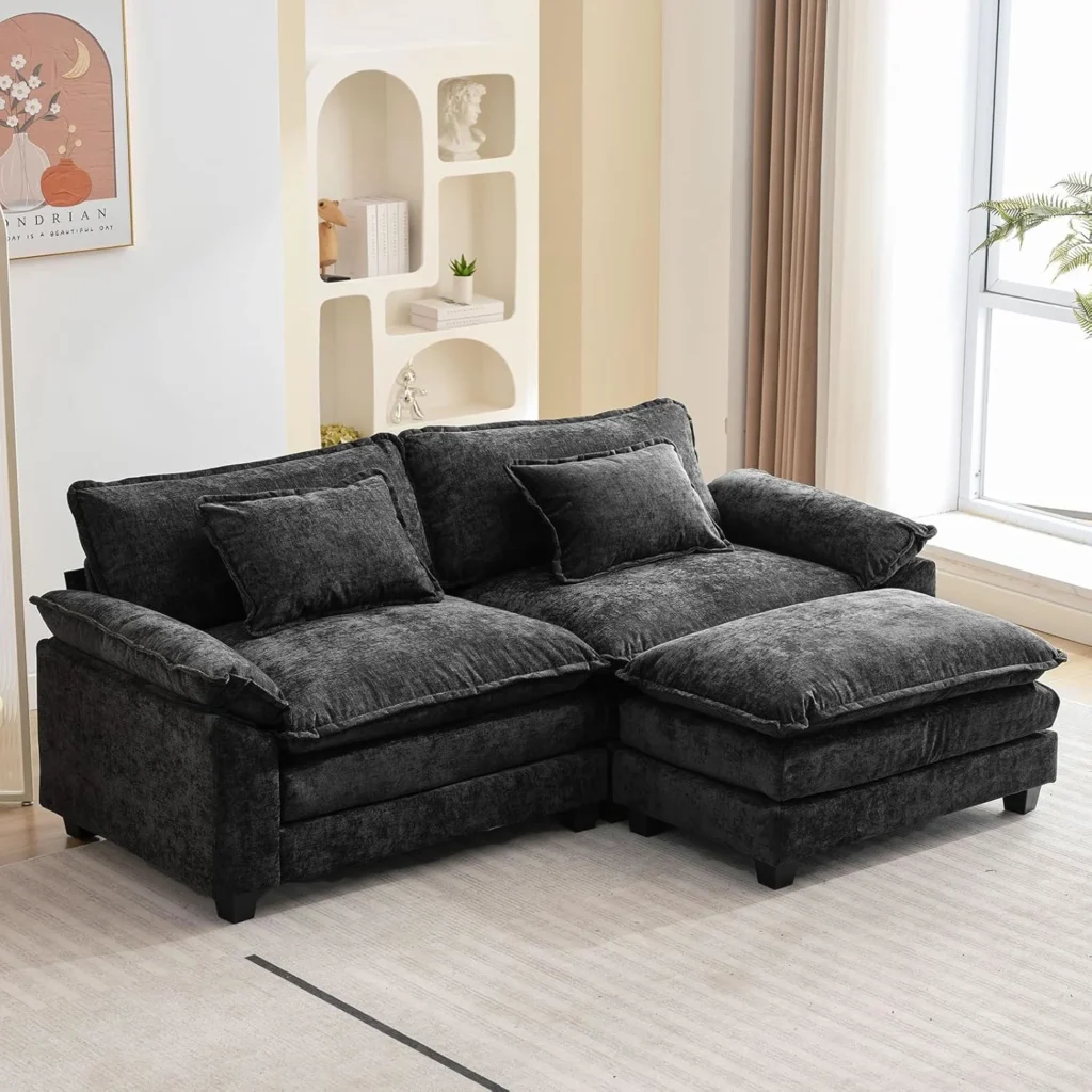 Oprisen 86" Modular Sectional Sofa, Comfy Cloud Couch Sectional Sofa with Ottoman, Chenille Sofa Sleeper Deep Seat Sofa with Throw Pillows for Living