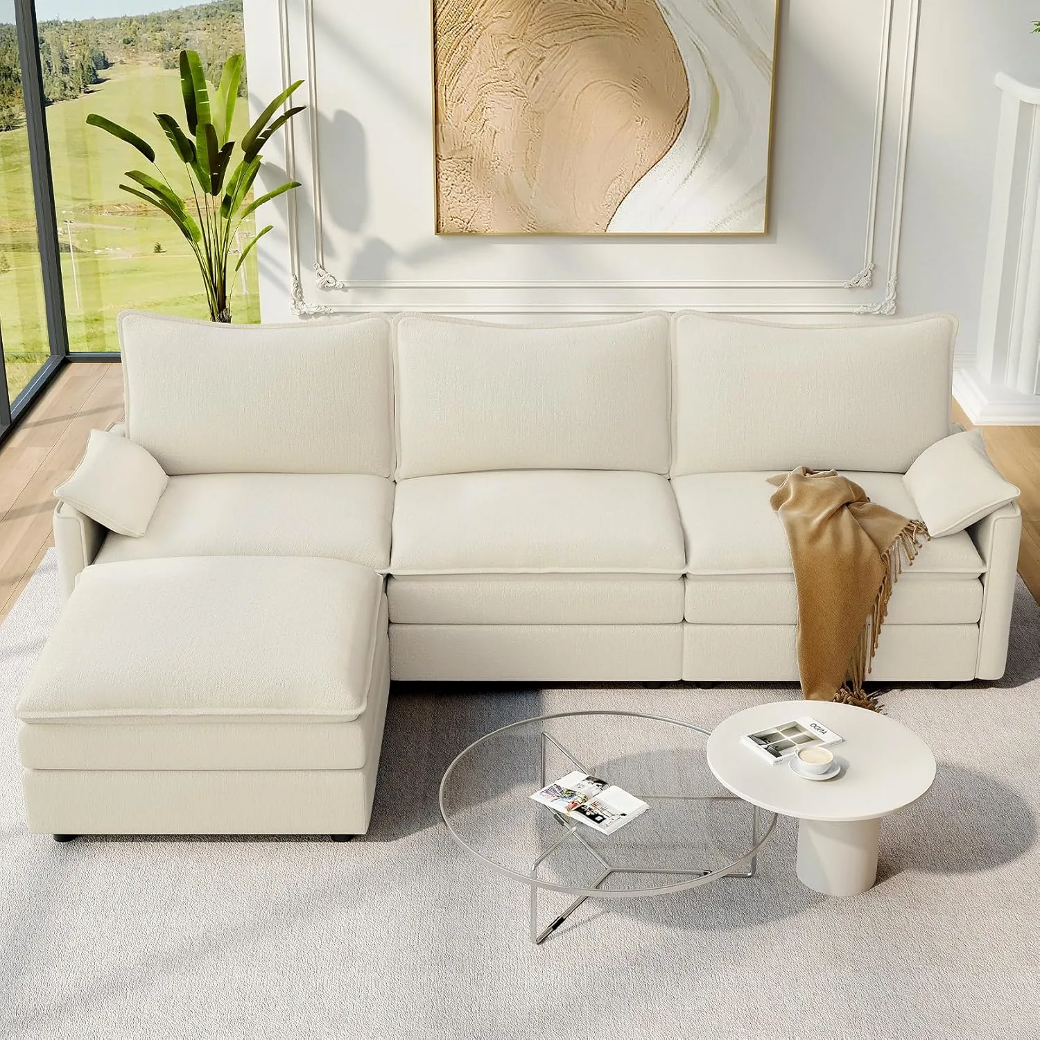 Vesgantti 108" Modular Sectional Sofa, Comfy Cloud Couch with Movable Ottoman Deep Seat Chenille L Shaped Modular Sofa, Sectional Couches for Living.