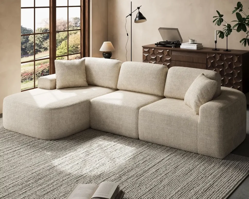 Dowinx 107'' Modular Sectional Sofa Couch with Chaise, No Assembly Required, Modern Bouclé-Inspired Upholstery, Convertible L-Shaped Design